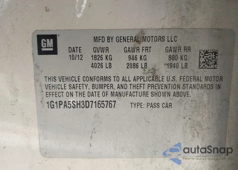 2013 Chevrolet Cruze Ls Auto from USA, damaged, VIN 1G1PA5SH3D7165767